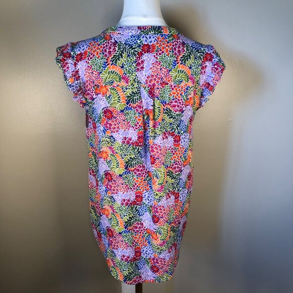 Staccato Multicolor Floral Print Flutter Sleeve Lightweight Top Size L - Picture 2 of 9